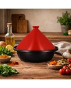Tajine aluminium inductiebodem keramisch deksel zwart magenta -D.24cm