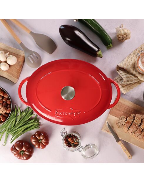 Cocotte colette ovale en fonte émaillé rouge - 9l