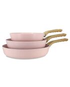 Set mit 3 pinken Colorama-Bratpfannen aus recyceltem Aluminium — 470 x 280 x 58 cm