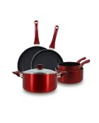 Set 5-teiliger Kirschtopf aus rotem Aluminium für den holländischen Ofen, induktiv, 385 x 310 x 285 cm