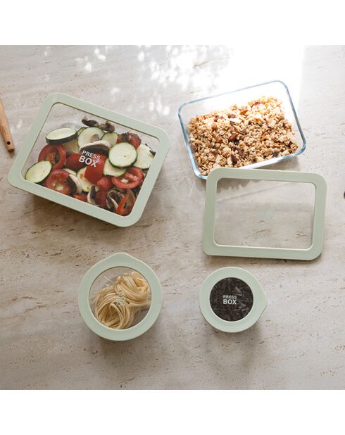 Caja de prensa redonda de vidrio borosilicato Celadon, hermética, 470 ml