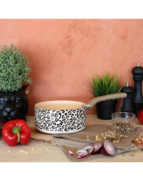 Juego de sartenes y cacerolas de aluminio Leopard con revestimiento de cerámica marrón, 24 cm de diámetro y 18 cm de diámetro