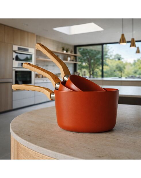 Set 3 casseroles aluminium compatible induction teracotta - 16/18 et 20cm