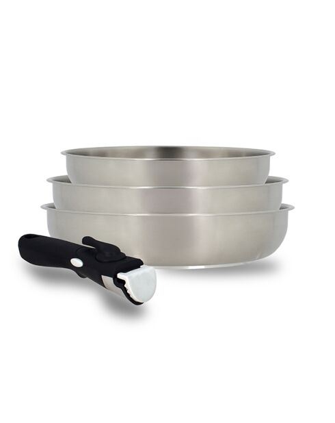 Set de 3 sartenes tipo iris de acero inoxidable con asa, 20/24/28 cm