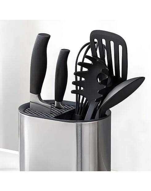 Soporte para utensilios de acero inoxidable y plástico - 18 x 11,5 x 19,5 cm