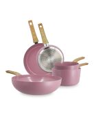 Set 5 pièces lilas casserole poêle wok en aluminium induction - 475 x 280 x 110 cm
