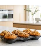 Plaque à 6 muffins amandine en acier carbone anti adhésif noire - 265 x 185 x 30 cm