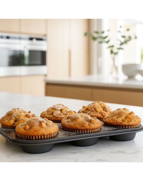Plaque à 6 muffins amandine en acier carbone anti adhésif noire - 265 x 185 x 30 cm
