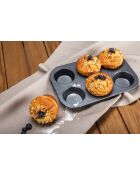 Plaque à 6 muffins amandine en acier carbone anti adhésif noire - 265 x 185 x 30 cm