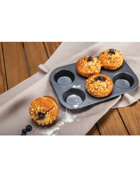 Plaque à 6 muffins amandine en acier carbone anti adhésif noire - 265 x 185 x 30 cm