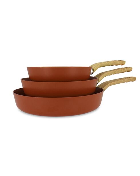 Set van 3 aluminium braadpannen compatibel met teracotta-inductie - 20/24 en 28cm