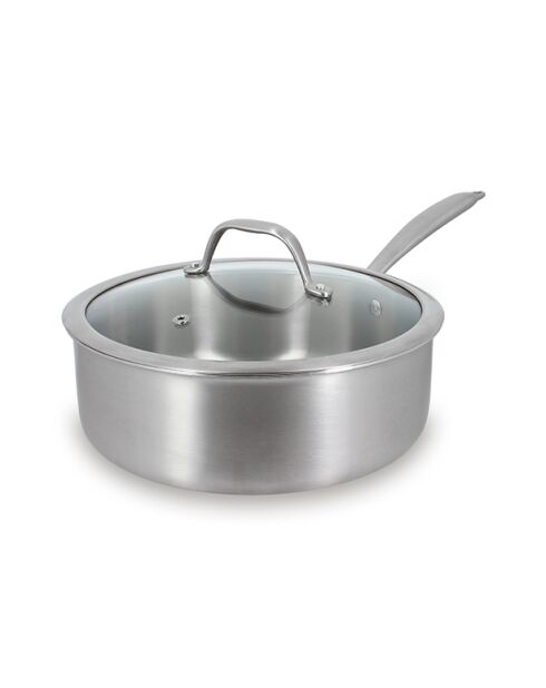 Sartén triple de acero inoxidable con tapa de vidrio - D.24cm