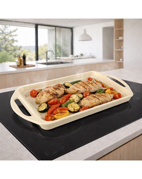 Inductiekookplaat van crèmekleurig gegoten aluminium met beige grill - 44x27cm