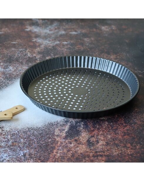 Amandine geperforeerde taartvorm in zwart roestvrij staal met antiaanbaklaag - D.30cm