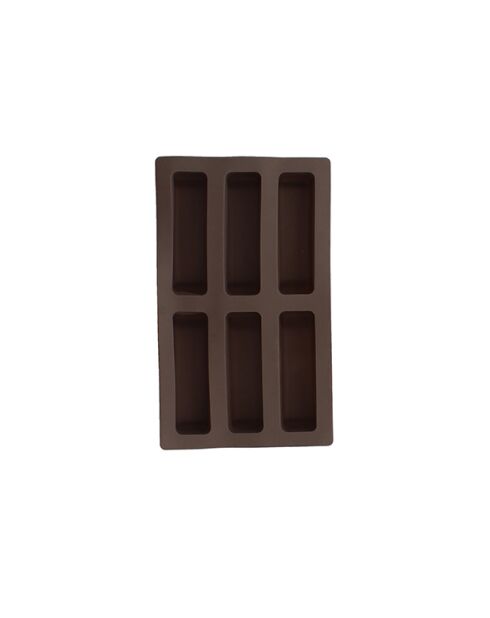 Molde de silicona marrón con 6 ranuras, 26,5 x 16 cm