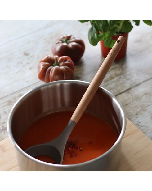 Eliott siliconen pollepel met naturel/taupe beukenhouten handvat - 78x78x315 cm