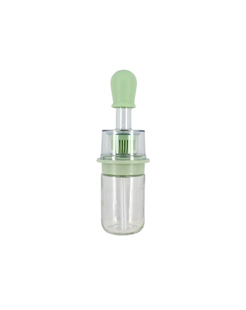 Botella de aceite con cepillo de vidrio y silicona verde celadón - 18 cl