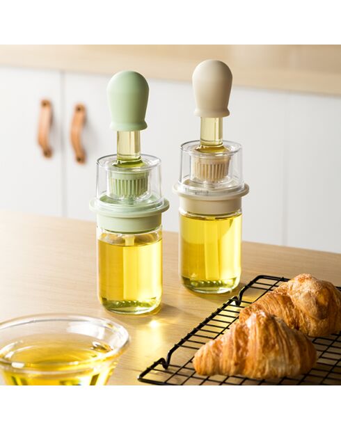 Botella de aceite con cepillo de vidrio y silicona verde celadón - 18 cl