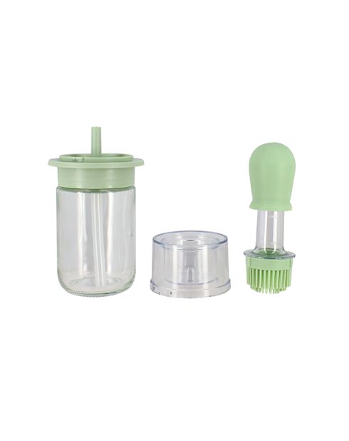 Botella de aceite con cepillo de vidrio y silicona verde celadón - 18 cl