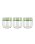 Set van 3 glazen en groene plastic potten -30cl