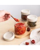 Set van 3 glazen en groene plastic potten -30cl