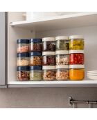 Set van 3 glazen en groene plastic potten -30cl