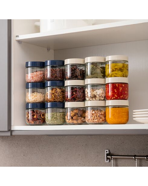 Set van 3 glazen en groene plastic potten -30cl