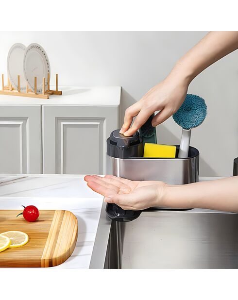 Organizador de fregadero 2 en 1 de acero inoxidable y plástico, 16 x 13 x 18 cm