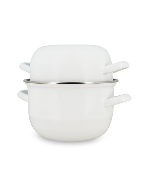 Mosselpot van wit geëmailleerd staal - D.18cm