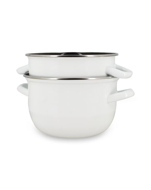 Mosselpot van wit geëmailleerd staal - D.18cm
