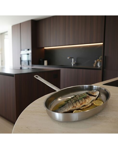 Poêle à poisson professionnel en acier inox induction - D.37.5cm