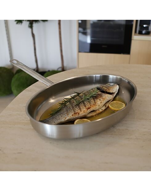 Poêle à poisson professionnel en acier inox induction - D.37.5cm