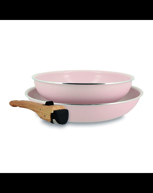 Set van 2 colorama aluminium braadpannen met roze handvat - 22/26cm