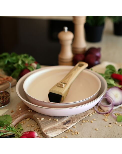 Set van 2 colorama aluminium braadpannen met roze handvat - 22/26cm