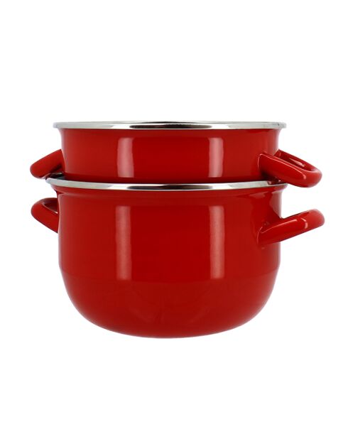 Muscheltopf aus rotem emailliertem Stahl - D.18cm