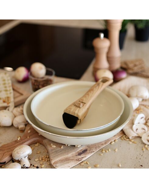 Set van 2 colorama aluminium braadpannen met crèmekleurig handvat - 22/26cm