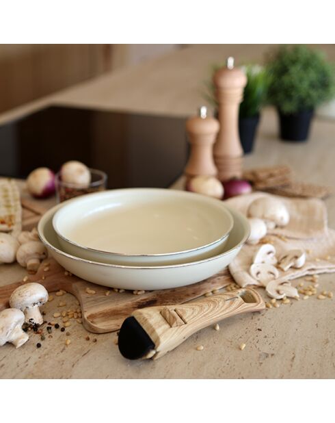 Set van 2 colorama aluminium braadpannen met crèmekleurig handvat - 22/26cm