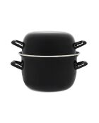 Zwart geëmailleerde stalen mosselpot met deksel 0,60mm - D.18 cm