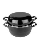 Zwart geëmailleerde stalen mosselpot met deksel 0,60mm - D.18 cm