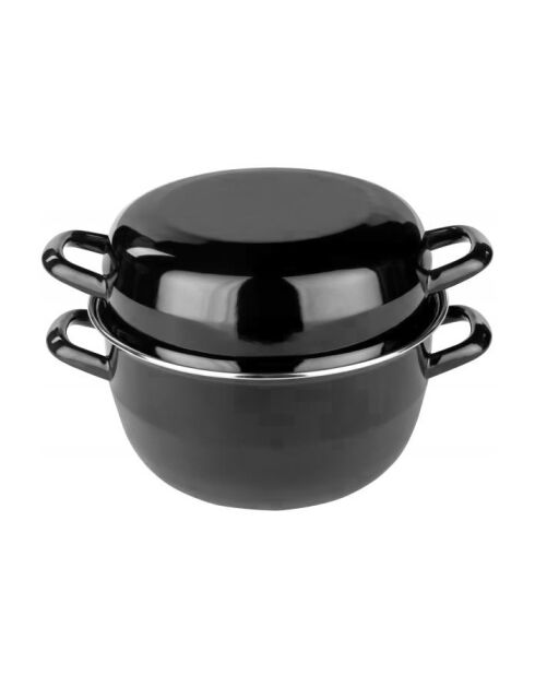 Muscheltopf aus schwarz emailliertem Stahl mit Deckel 0,60 mm - D.18 cm