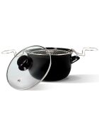 Zwart geëmailleerde stalen friteuse met deksel en roestvrijstalen mand - D.20cm