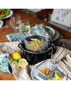 Zwart geëmailleerde stalen friteuse met deksel en roestvrijstalen mand - D.20cm