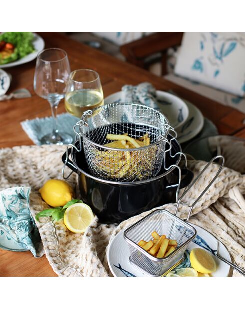 Fritteuse aus schwarz emailliertem Stahl mit Deckel und Edelstahlkorb - D.20cm