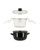 Zwart geëmailleerde stalen friteuse met deksel en roestvrijstalen mand - D.20cm