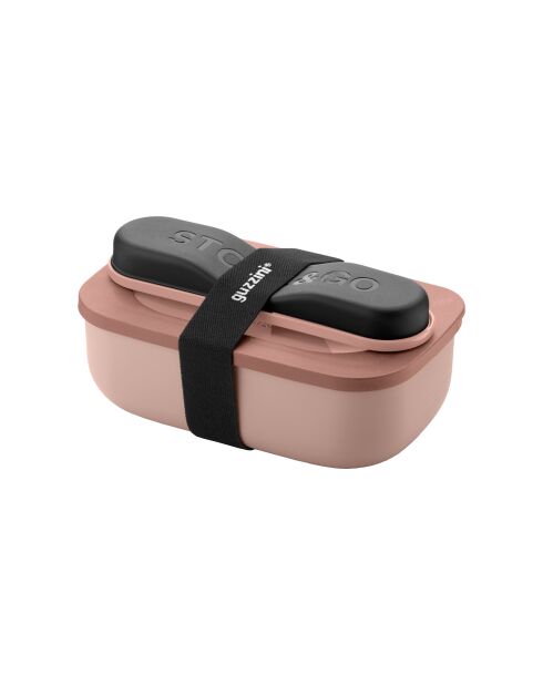 Store&Go roze lunchbox met perzikbloesem en reisbestek - 10x21,2 cm
