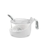 Tweekleurige kaasbeker met transparante lepel - 8x13,8 cm