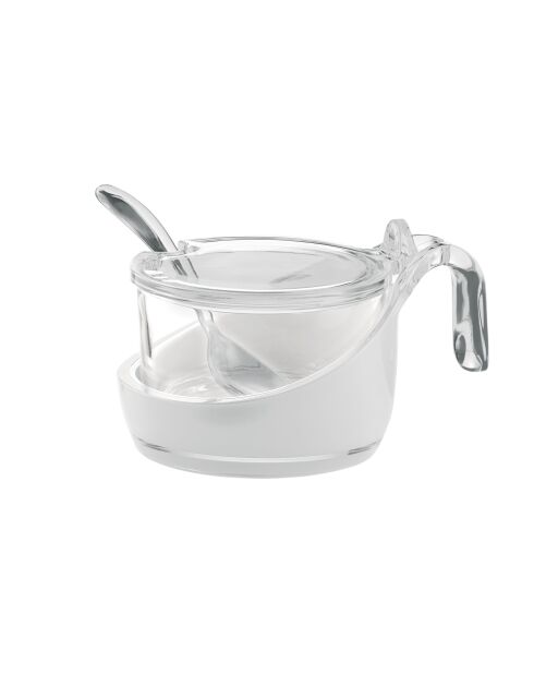 Tweekleurige kaasbeker met transparante lepel - 8x13,8 cm