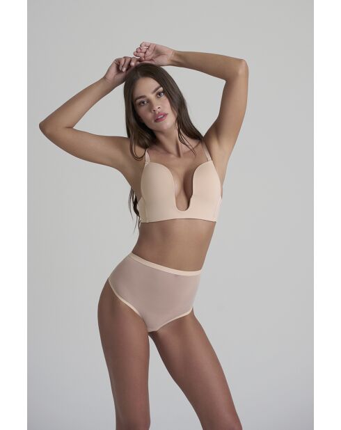 String gainant en tulle taille mi-haute beige