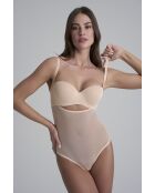Bodysuit WYOB en tulle gainant beige