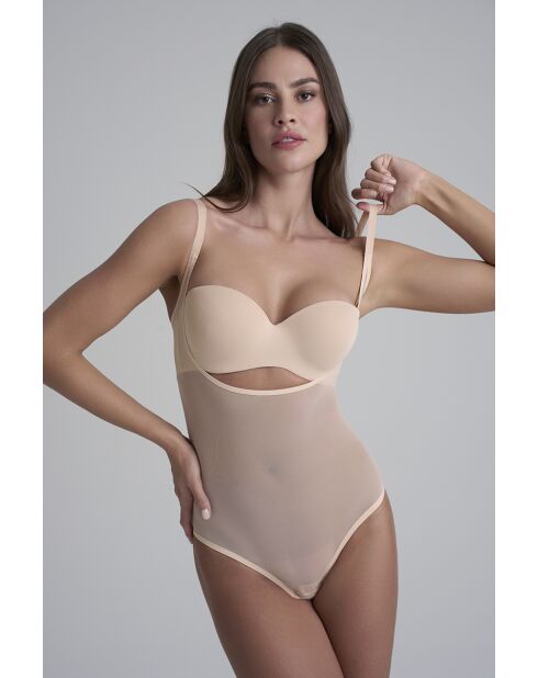 Bodysuit WYOB en tulle gainant beige